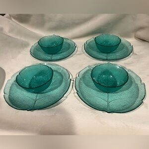 Arcoroc France Aspen leaf turquoise dinnerware